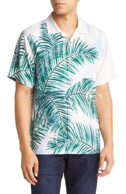 Tommy Bahama Kings Cove Frond Print Short Sleeve Silk Button-Up Shirt in Continental