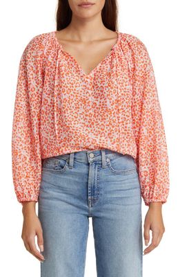 Tommy Bahama Leopard Print Cotton & Silk Peasant Top in Coconut