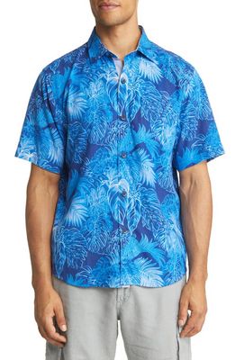 Tommy Bahama Luminescent Fronds Short Sleeve Silk Button-Up Shirt in Palace Blue
