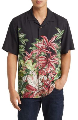 Tommy Bahama Midnight Haven Frond Print Short Sleeve Silk Button-Up Shirt in Black