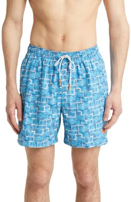 Tommy Bahama Naples Jetty Geo Recycled Polyester Swim Trunks in Blue Canal