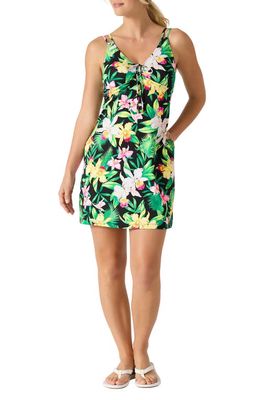 Tommy Bahama Orchid Garden Floral Spa Cover-Up Dress in Black/Green