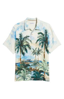 Tommy Bahama Palm Dreaming Floral Short Sleeve Silk Button-Up Camp Shirt in Vibrant Sea