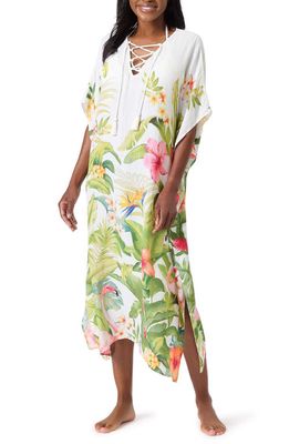 Tommy Bahama Paradise Bird Floral Cover-Up Caftan in White