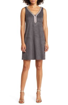 Tommy Bahama Salina Sands Embellished Faux Suede Shift Dress in Forged Iron