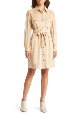 Tommy Bahama Salina Sands Long Sleeve Faux Suede Shirtdress in Pita