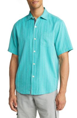 Tommy Bahama Salt Island Stripe Short Sleeve Silk Button-Up Shirt in Gulf Shore