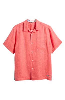 Tommy Bahama Sea Glass Short Sleeve Button-Up Linen Camp Shirt in Teaberry