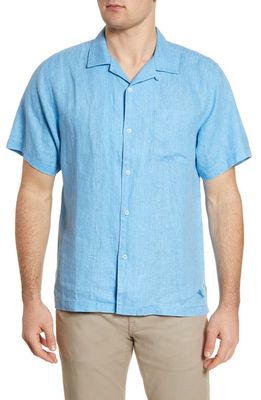 Tommy Bahama Sea Glass Short Sleeve Linen Button-Up Camp Shirt in Blue Yonder