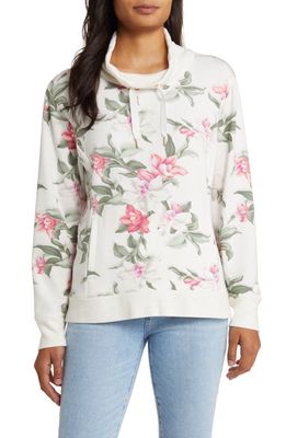 Tommy Bahama Sea Mist Beachway Blooms Funnel Neck Sweatshirt in Coconut