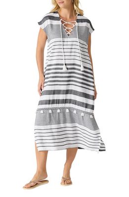 Tommy Bahama St. Lucia Stripe Linen Blend Cover-Up Dress in Black