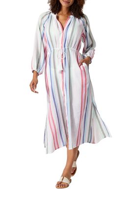 Tommy Bahama Stripe Long Sleeve Cotton Blend Cover-Up Dress in White