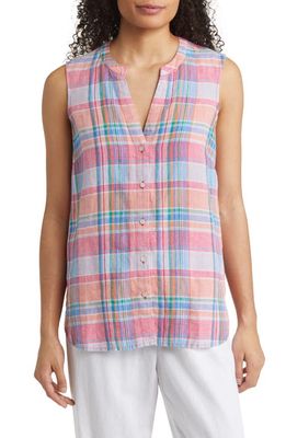Tommy Bahama Summer Escape Plaid Sleeveless Linen Top in Bright Blush