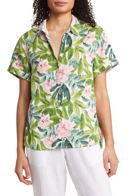 Tommy Bahama Summersweet Tropical Print Linen Camp Shirt in White
