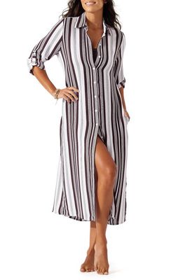 Tommy Bahama Tan Lines Stripes Cover-Up Shirtdress in Double Chocolate