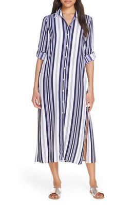 Tommy Bahama Tan Lines Stripes Cover-Up Shirtdress in Mare Navy/White