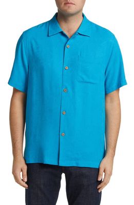 Tommy Bahama Tropic Isles Short Sleeve Button-Up Silk Shirt in Blue Danube