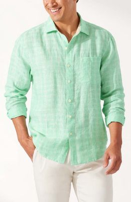 Tommy Bahama Ventana Plaid Linen Button-Up Shirt in Turq Cabbage