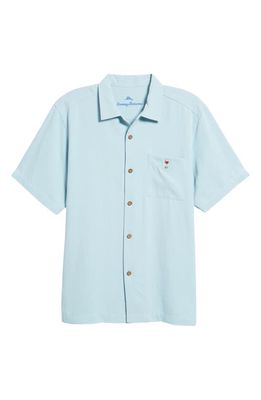Tommy Bahama Wine Embroidered Short Sleeve Silk Button-Up Shirt in Cool
