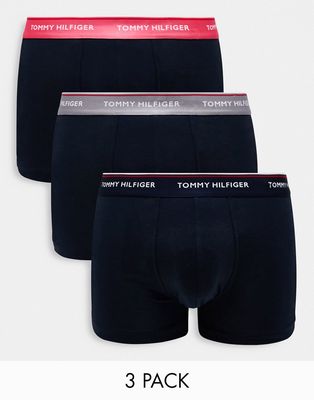 Tommy Hilfiger 3-pack trunks in navy with waistband in pink, gray and navy-Blue