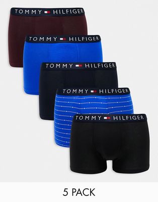 Tommy Hilfiger 5-pack trunks with navy logo waistband in multi