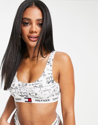 Tommy Hilfiger 85 unlined bralet in white greetings print