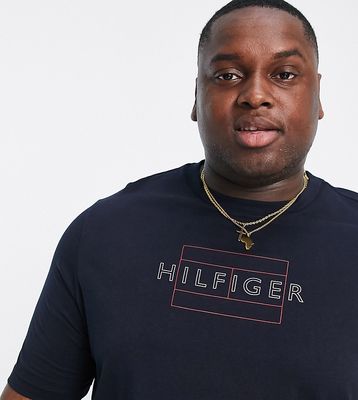 Tommy Hilfiger Big & Tall linear flag logo t-shirt in navy