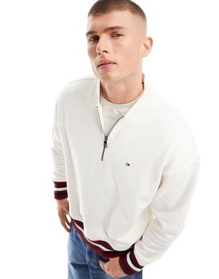 Tommy Hilfiger bold global stripe half zip sweatshirt in ancient white