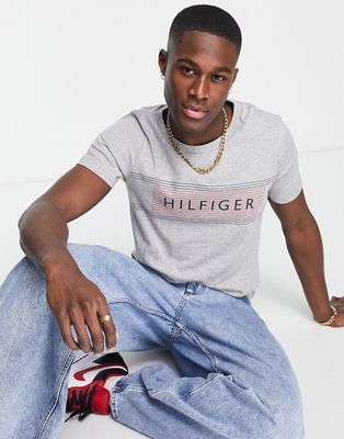 Tommy Hilfiger chest corp stripe logo T-shirt in gray