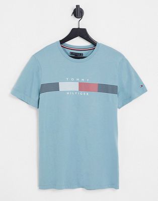 Tommy Hilfiger cotton blend chest corp stripe logo t-shirt in light blue - LBLUE