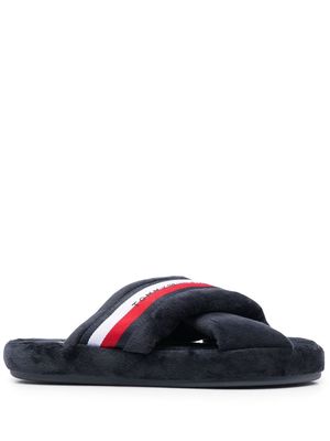 Tommy Hilfiger crossover straps faux-fur slippers - Blue