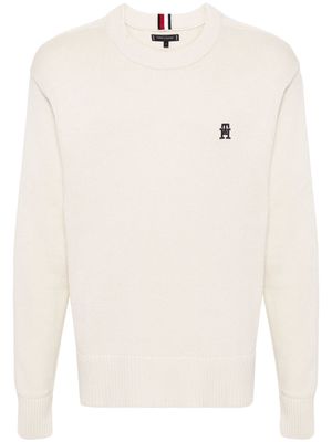 Tommy Hilfiger embroidered-monogram cotton jumper - Neutrals