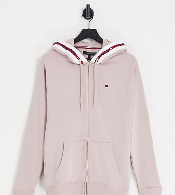 Tommy Hilfiger flag zip up hoodie in beige exclusive to ASOS-Neutral