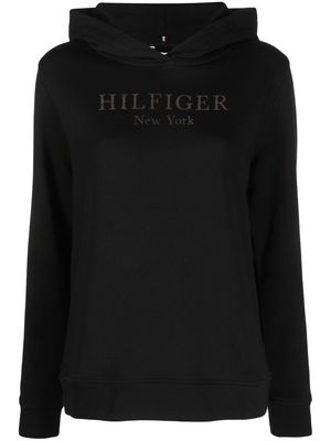 Tommy Hilfiger foil logo-print drawstring hoodie - Black
