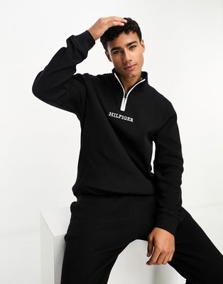 Tommy Hilfiger half zip lounge sweatshirt in black