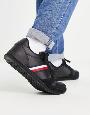 Tommy Hilfiger iconic leather running sneakers in black