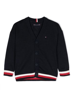 Tommy Hilfiger Junior embroidered-logo cotton cardigan - Blue