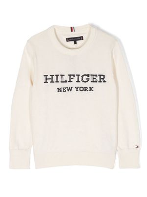 Tommy Hilfiger Junior embroidered-logo lettering jumper - Neutrals