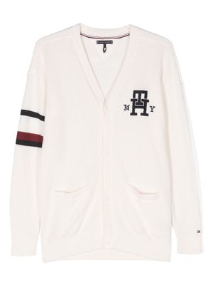 Tommy Hilfiger Junior embroidered-monogram cotton cardigan - White