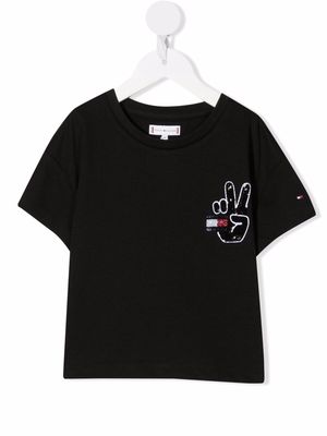 Tommy Hilfiger Junior Flag-embroidered short-sleeve T-shirt - Black