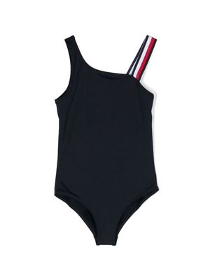 Tommy Hilfiger Junior Global-stripe asymmetric swimsuit - Blue