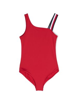 Tommy Hilfiger Junior Global-stripe asymmetric swimsuit - Red