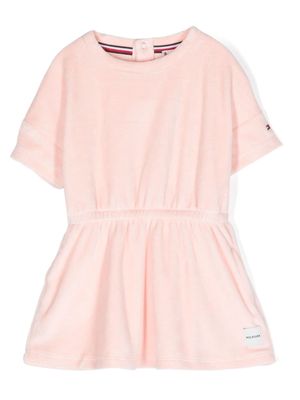 Tommy Hilfiger Junior logo-appliqué velvet minidress - Pink