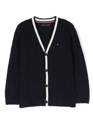 Tommy Hilfiger Junior logo-embroidered cable-knit cardigan - Blue