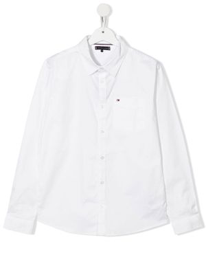 Tommy Hilfiger Junior logo-embroidered cotton shirt - White