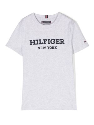 Tommy Hilfiger Junior logo-embroidered cotton T-shirt - Grey
