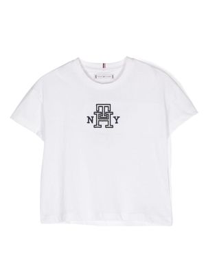 Tommy Hilfiger Junior logo-embroidered cotton T-shirt - White