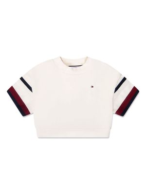 Tommy Hilfiger Junior logo-embroidered cropped T-shirt - White