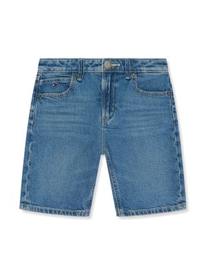 Tommy Hilfiger Junior logo-embroidered denim shorts - Blue