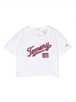 Tommy Hilfiger Junior logo-embroidered sequin-embellished T-shirt - White
